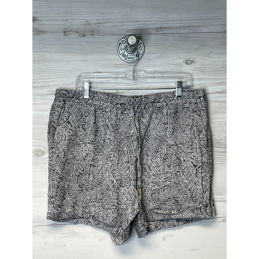 Ellen Tracy Linen Shorts Large Womens Gray‎ Floral Cuffed Drawstring Summer